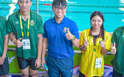 นักกีฬาว่ายน้ำ มกช.มหาสารคาม ลงสระชิงชัย “พลศึกษาเกมส์” ครั้งที่ 49